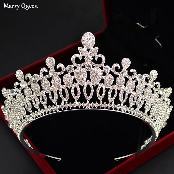 

luxury fashion gold and silver baroque crystal crown headband bridal headdress female banquet party rhinestone hair accessories, White;golden