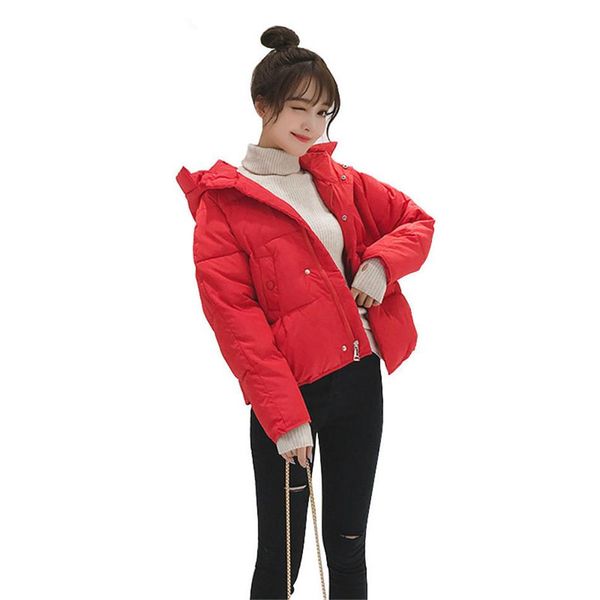 

2019 женщины вниз зимы куртки полупальто с капюшоном теплый ветровки женский плюс размер сыпучие wide талией куртки nz19.9-286, Black