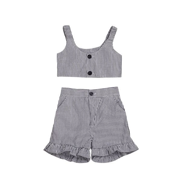 

toddler baby girls sleeveless pleated crop striped ruffle shorts+headband outfits summer 3 pcs clothes set, White