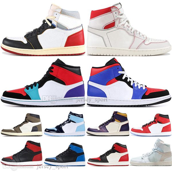 

new 1 og travis scotts unc spiderman lakers mens basketball shoes 1s 3 banned bred toe men sports designer sneakers outdoor, White;red