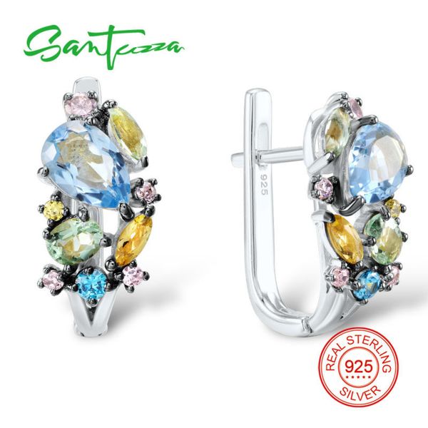

santuzza silver earrings for women genuine 925 sterling silver stud earrings colorful gem stones brincos elegant fashion jewelry cj191216, Golden;silver