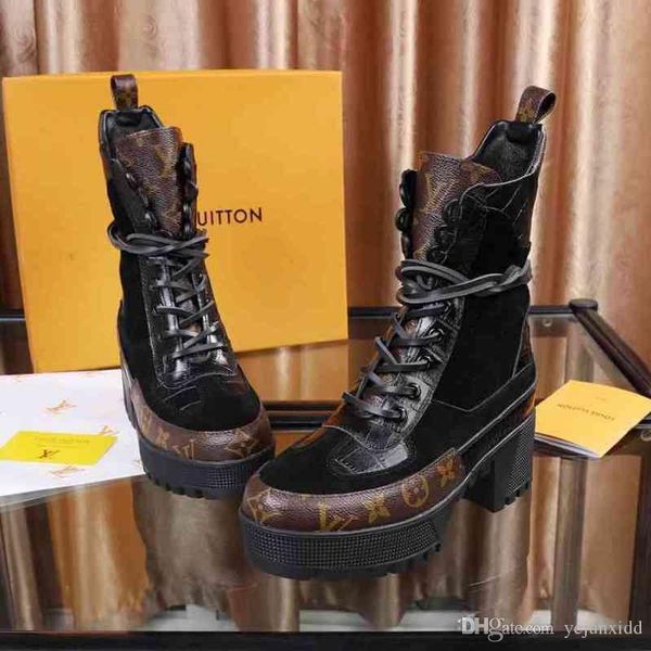 

women suede leather laureate platform desert boot design lady leather flamingo print canvas star trail rubber outsole kle boots, Black