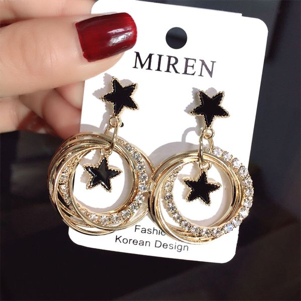 

2019 новая мода циркон brincos oorbellen bijoux кристалл горного хрусталя полые круглые звезды висячие серьги для женщин ювелирные изделия, Silver