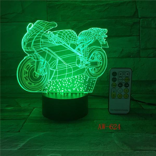 

3d motorcycle led night light bulbing light toys color changeable table lamp methacrylate plate children's birthday gift aw-624
