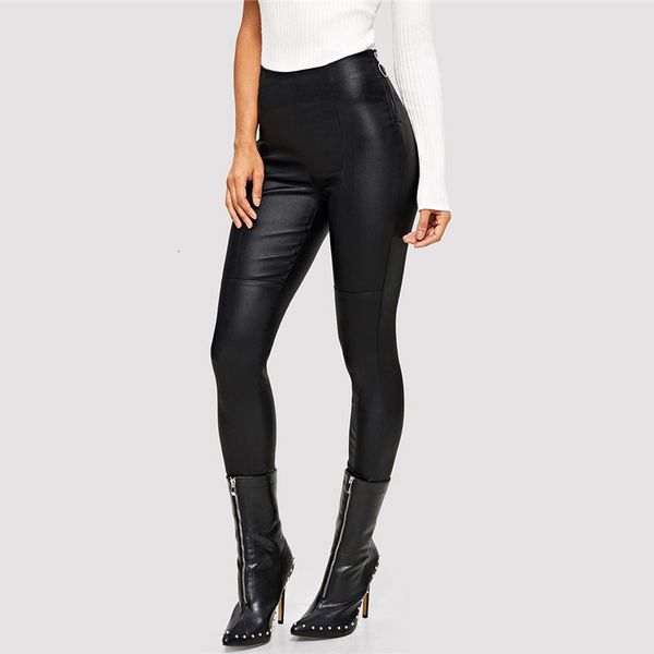 

women pants black pu skinny leather pants office lady high waist trousers women clothes autumn stretchy women pencil pants, Black;white