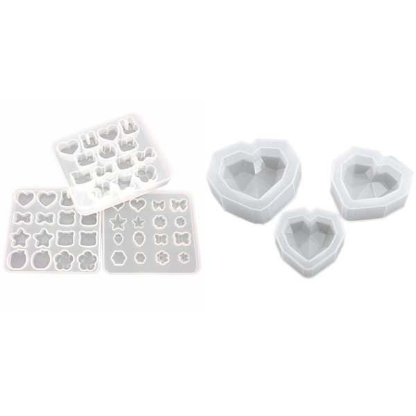 

6pcs silicone for making jewelry accessories: 3pcs diamond heart shaped jewelry handcraft epoxy tools & 3pcs diy resin, Blue;slivery