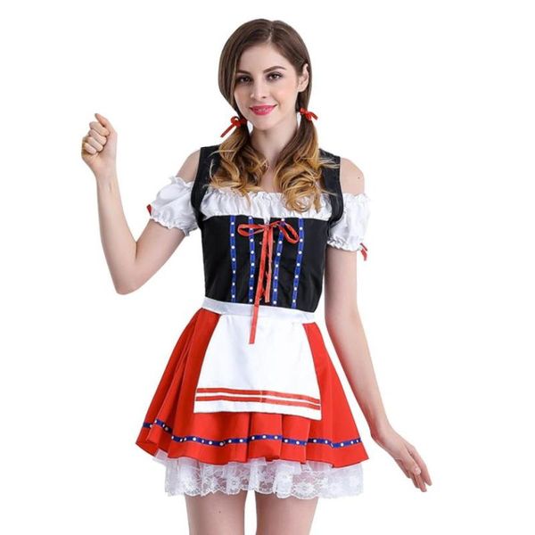 

chamsgend womans women's red lace oktoberfest costume bavarian beer girl drindl cosplay dress woman dress 2018 c30829, Black;gray