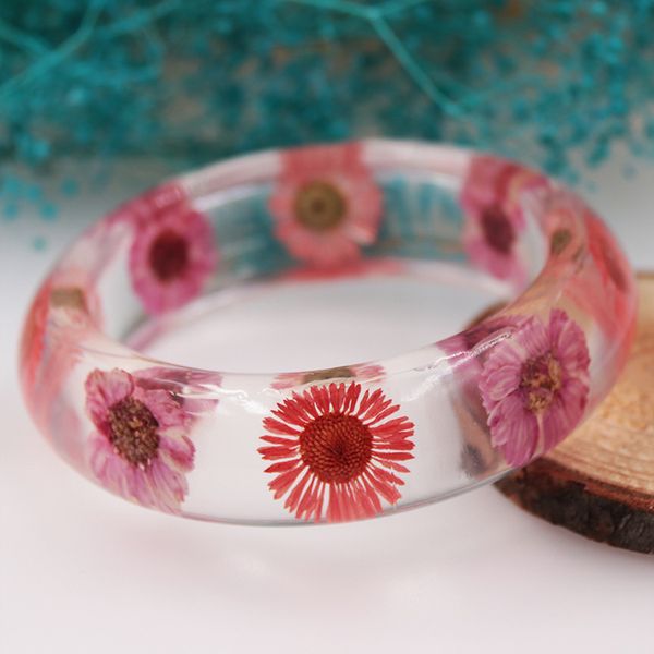 

vintage flower transparent jewelry dried flower inside resin women bangles ethnic fashion sunflower natural cuff jewelry bangles, Black