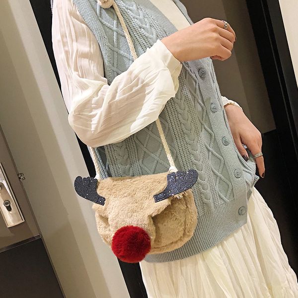 

new design women elk small bag girls christmas cartoon shoulder crossbody bag cute chic fashionable saddle bags bolsa df558