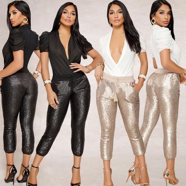 

pants fashion designer solid color slim cropped pants casual famale middle waist pants womens pearl sequin pencil, Black;white