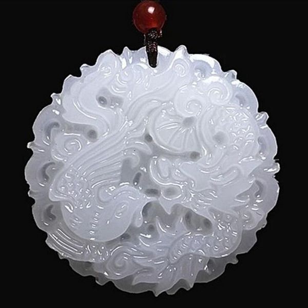 

beautiful genuine handmade natural white jade carved dragon phoenix pendant necklace fashion carving pendants jewelry, Silver