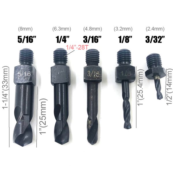 

pneumatic tools air aviation aerial drill bit 1/4 3/16 5/16 3/32 5/32 1/4" inch threaded 28 teeth shank adapter collet