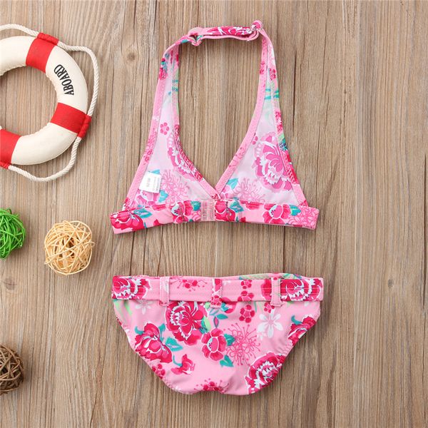 

cute girls bikini set new kid baby girl pink floral printed bikini children's backless swimwear swimsuit bathing suit beachwear