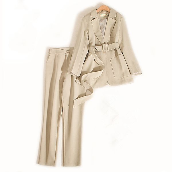 

new women blazer two piece sets long sleeve blazer coat straight leg pants office lady solid suits formal two piece set t84, White;black