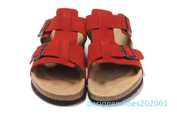 

men s double buckle leather slip-resistant slippers leather flat-bottomed joker new fashion flat-bottomed indoor and outdoor hollow d01, Black