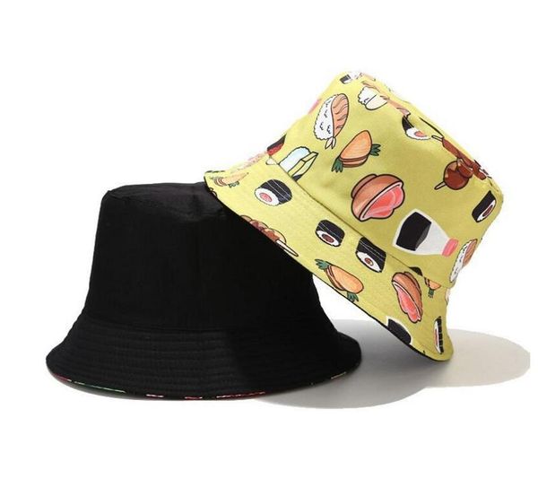 

american chips hamburgers bucket hat two side reversible bob cap instant cap men women beach sun fishing panama hat