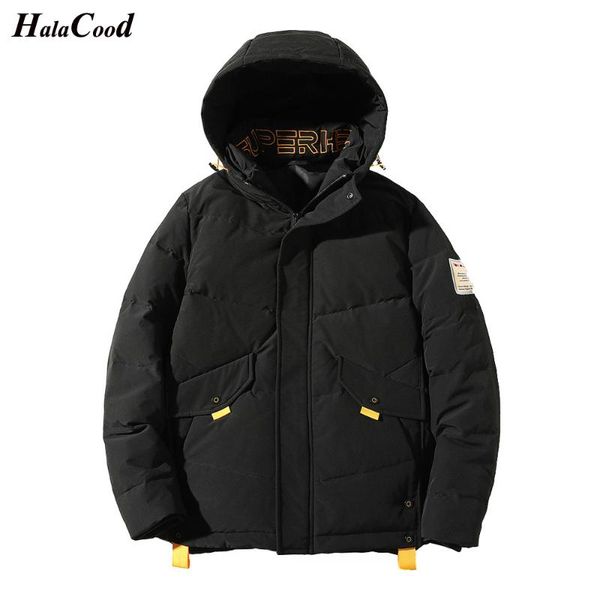 

halacood brand quality new winter white duck down jacket with hood men's clothing casual jackets thickening parkas male big coat, Black