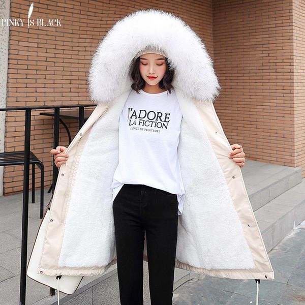 

pinkyisblack -30 degrees new arrival 2019 women winter jacket hooded fur collar female long winter coat parkas with fur lining, Black