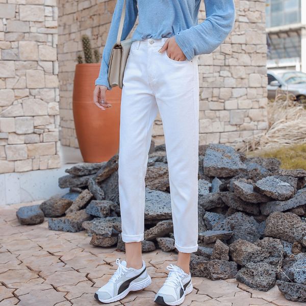 

урожай джинсы женские femme жан taille haute повседневный белый рыхлый джинсы женские 2019 spring basic boyfriend denim женщина джинсы, Blue