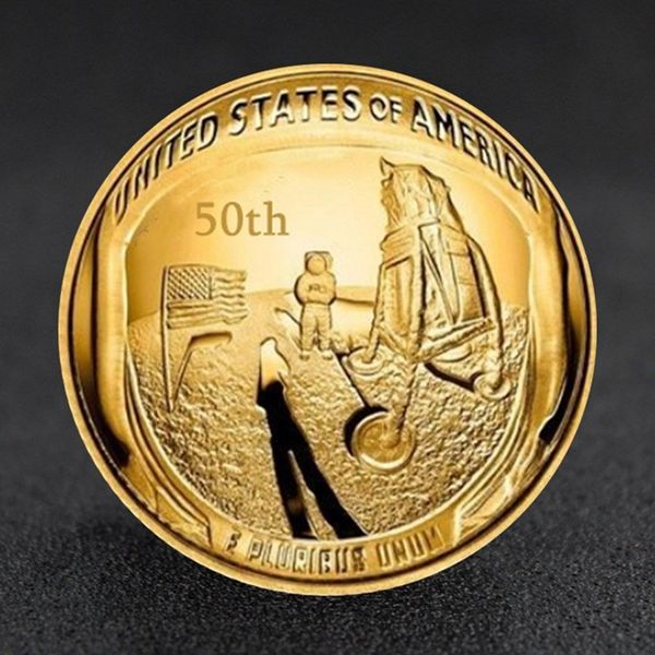 

us 2019 50th anniversary apollo 11 moon landing silver plated commemorative coin metal antique imitation art collection gift