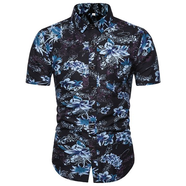 

2019 new casual fashion individuality beach wind print large size man loose square collar short sleeve party shirt, White;black