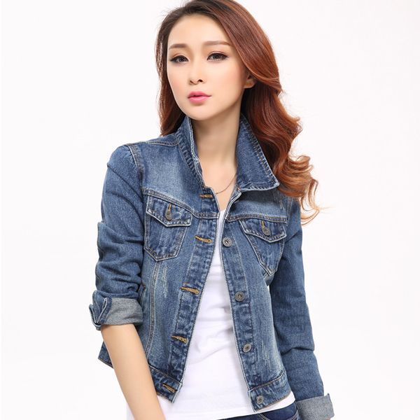 

2019 denim jackets turn-down collar short jean jacket for women loose casual blue long sleeve female outwear denim feminine r415, Black;brown