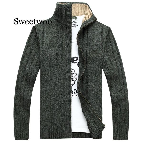 

autumn men's long sleeve knitted cardigan full zipper sweater coat new brand solid quality men's clothing winter casual outwear, White;black