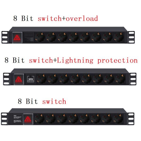 

pdu cabinet power distribution socket 8 unit eu germany socket outlet industrial extension board socket with double break switch