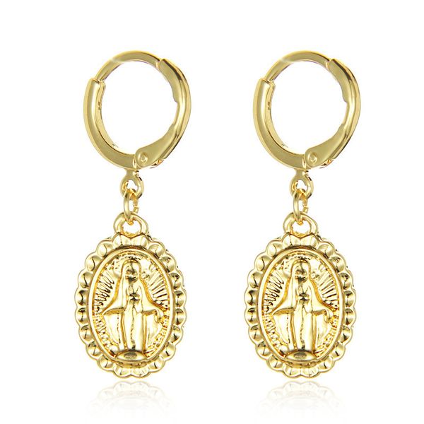 

vintage carved virgin mary coin drop earrings fashion gold color drop earrings for women wedding gift, Silver