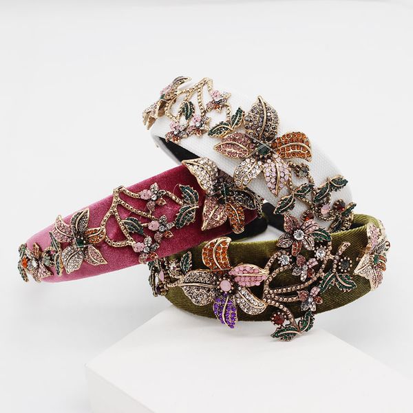 

new european and american baroque fashion rhinestones big flower headband palace show ball personality headband 956, Golden;white