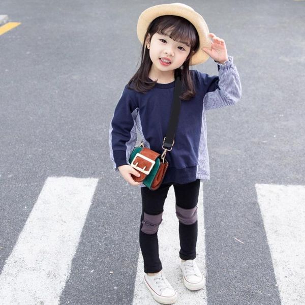 

2шт сращивание полосатые футболки брюки дети девушки горячие продажи дышащая личность с длинным рукавом осенняя одежда набор, White