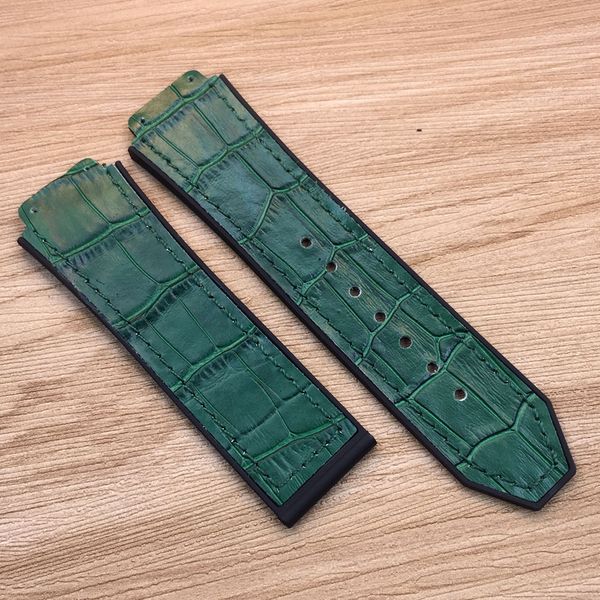 

25 мм / 22 мм хорошее качество мода зеленый бамбук кожаный резиновый ремешок для кла