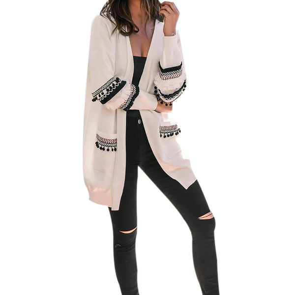 

heflashor bohe cardigan sweaters 2019 loose winter coat women modish tricot casacos mujer casual pokets feminino tassel sweater, Black