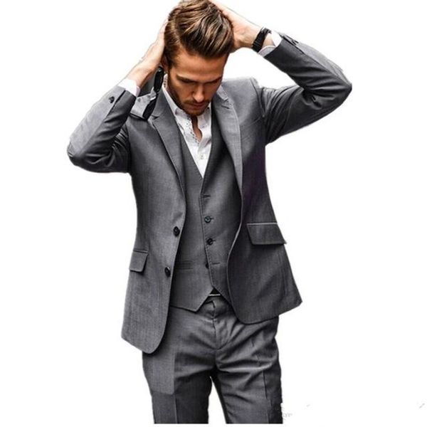 

new latest design two button gray groom tuxedos groomsmen man suits mens wedding blazer suits (jacket+pants+vest) 1190, Black;gray