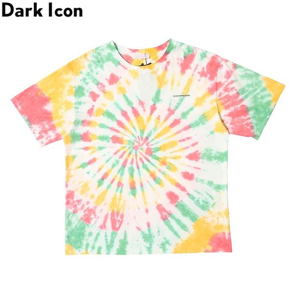 

dark icon colorful tie dyeing letter hipster t-shirt men women summer streetwear men's tshirt cotton tee shirts, White;black