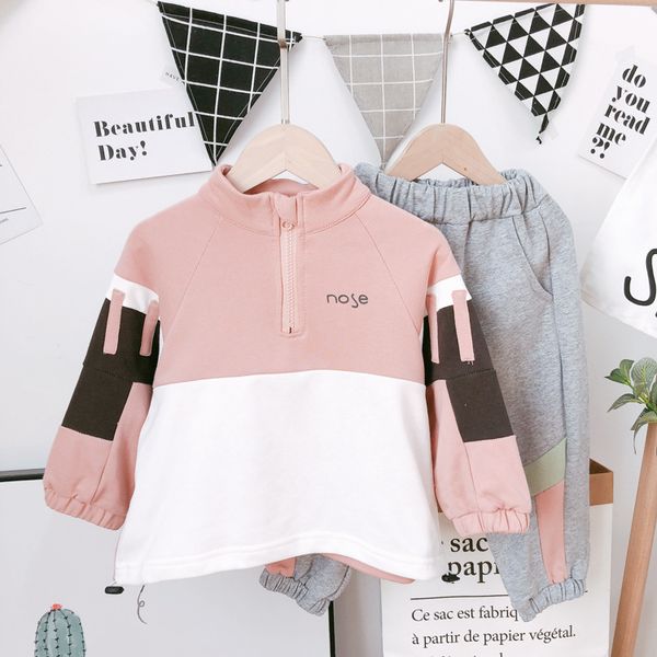 

2 3 4 5 6 7 years kids tracksuit casual korean splice jacket pants clothing sets autumn new arrival sports suits for boy 2019, White