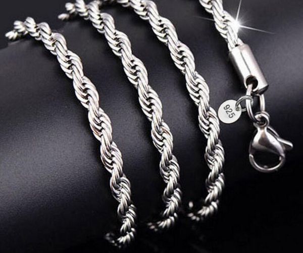 

plating 925 sterling silver twist rope chain men women twist rope chain necklaces 2mm 16-30inches jewelry
