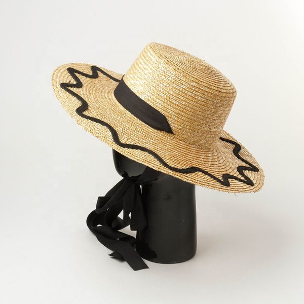 

vintage women wheat straw boater hat for sun shade