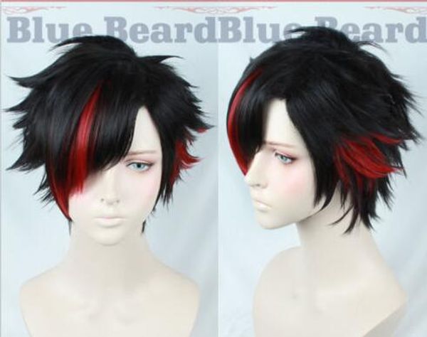 

ensemble stars nagumo tetora short styled black hair highlights red cosplay wig