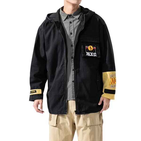 

spring autumn new men hooded jacket contrast hooded black jacket casul streetwear splice sports coats outwear plus size m-5xl, Black;brown