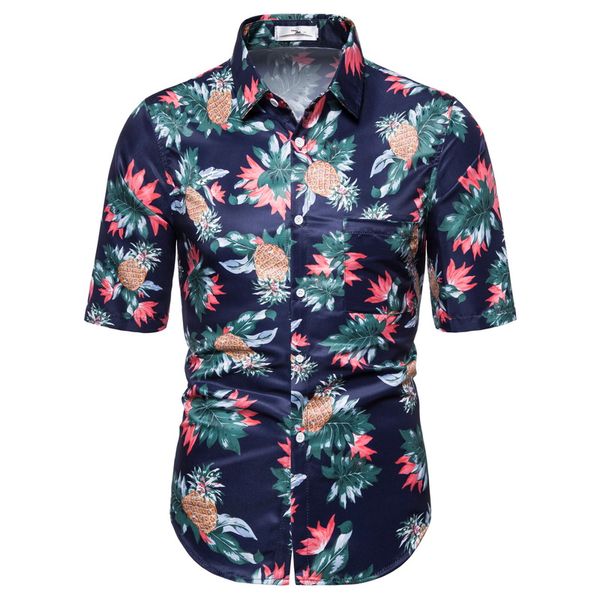 

shirts for men 2020 men's slim fit printed shirts male short sleeve floral shirt men hawaiian camisas casual clothing xxl, White;black