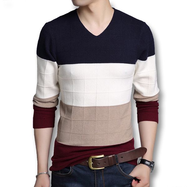 

isurvivor 2018 men winter autumn v neck patchwork sweaters knitwear hombre male casual fashion slim fit large size sweaters men, White;black