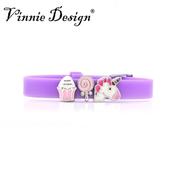 

vinnie дизайн ювелирных изделий красочные 8мм силиконовый браслет браслет с серебряными скользящие подвески для детей и женщин подарок, Golden;silver