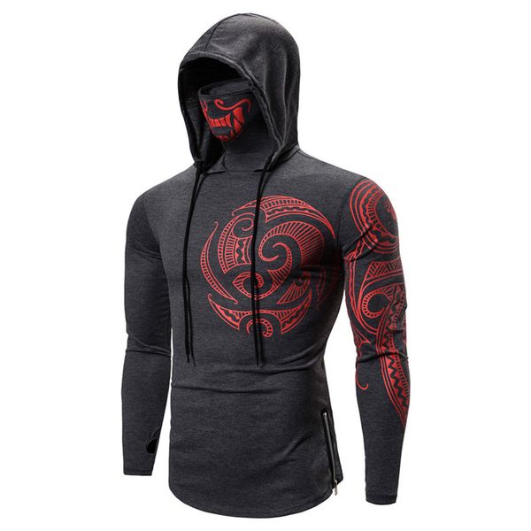 

men hooded sweatshirt fashion 2020 spring casual patchwork sport hoodies sweatshirts mens streetwear mask skull print, Black
