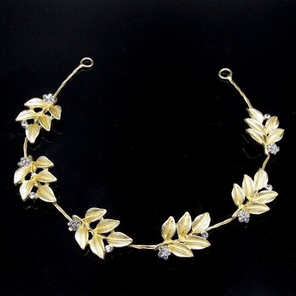 

bride wedding soft chain hair hoop headwear golden leaf leaf modeling diamond rhinestone hair decorate, Silver