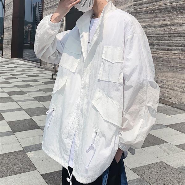 

hi hop plus size hoodies windproof sunscreen jacket korean style loose casual jacket men's zip summer bomber, Black;brown