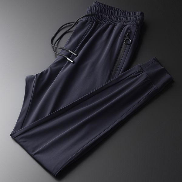 

minglu add velvet mens pants luxury zipper pockets casual sport men pants plus size 3xl 4xl slim fit elastic waist men trouser, Black