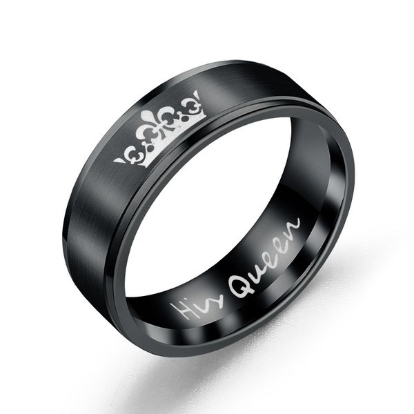 

erluer stainless steel women men crown band ring set jewelry black silver his queen her king couple rings pair valentine's gift, Slivery;golden
