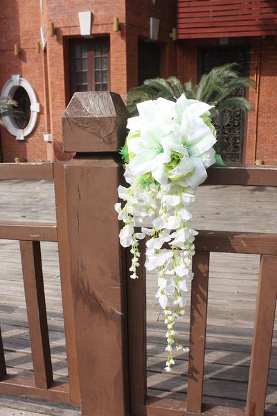 

Белая Лилия водопад свадебный букет каплевидный романтический длинный Birdal букет