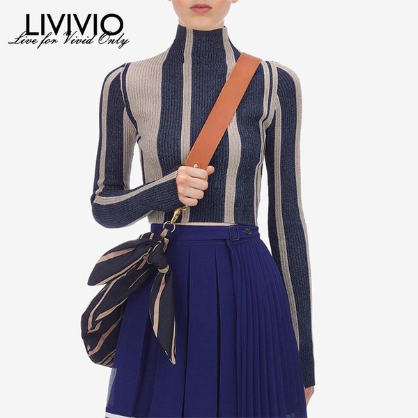 

livivio] sp striped turtlneck long sleeve knitting women sweaters female pullovers autumn winter fashion, White;black